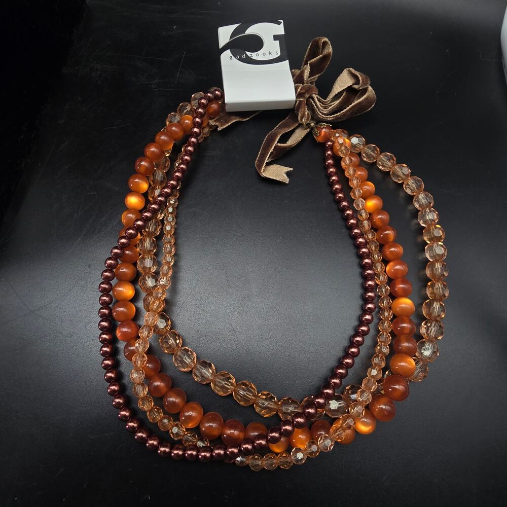 Gadzooks Orange Beaded Layered Necklace Fall Tones Y2K 2000s NOS NWT